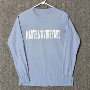 Marthas Vineyard T-Shirt Womens Small Blue Long Sleeve 100% Cotton